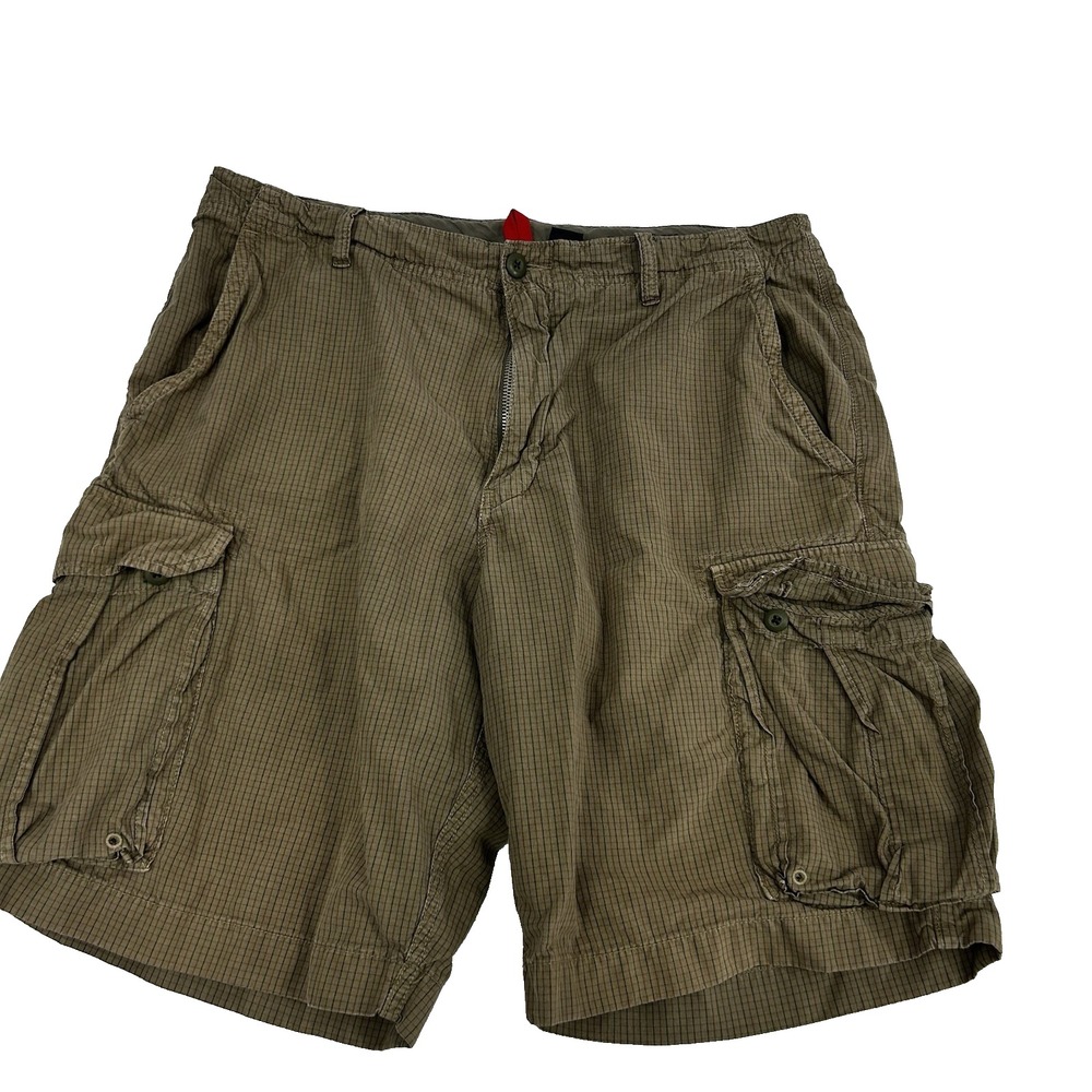 J. Crew Men's 35W Cargo Shorts Brown Check Plaid‎ 10" Inseam Outdoor Hiking